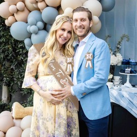 Mom to be Sash Neutral Baby Shower Decorations, Rustic Boho Mommy to be Sash Baby Shower Corsage Dad to be Pin and Flower Crown, Burlap