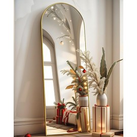 BEVERDY 18"x58" Arched Full Length Mirror, Full Body Mirror, Floor Mirror, Freestanding, Aluminum Alloy Frame, Wall Mounted or Lean on The Wall for Bedroom,Gold