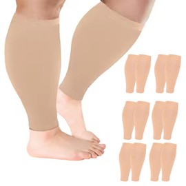 Cheeroyal 2/3/4/6 Pairs Plus Size Wide Calf Compression Leg Sleeves for Women& Men Knee High Leg Sleeves 20-30mHg 2XL-7XL (6pcs-Skin,5XL)