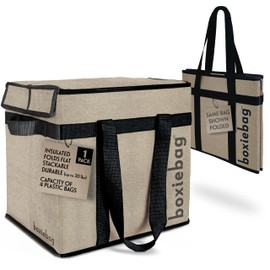 Boxiebag Reusable Grocery Bag (Single) – Durable Reusable Shopping Bag Box. Insulate, Stand Up, Stay Open, Fold Flat – Large Tote Bag with Long Handles & Reinforced Bottom. 2 Year Warranty.
