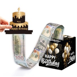 White Gold Birthday Money Box for Cash Pull, Happy Birthday Boxes Gifts for Money Pull Out Card, 50Pcs Transparent Bags