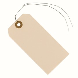 Label Tags with Wire Attached - 4 3/4" x 2 3/8" Box of 100 Blank Manila Tags with Reinforced Hole and Metal Wire Ties, Labels with Wire