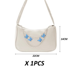 TAFACE 1 x Shoulder Bag for Women, Tote Bag, Shoulder Bag with Butterfly Chain, Clutch Made of PU Leather for Women, Fashionable, Casual Shoulder Bag, Shoulder Bag with Zip, White
