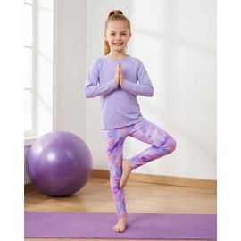 JiAmy Leggings da yoga per ragazze leggings atletici reggiseni da allenamento set per bambini palestra crop canotta Activewear set per 5-12 anni, Marmo viola., 5-6 Years