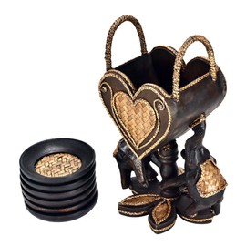 AeraVida Elephant Pair Holding a Heart Set of 6 Coaster Kitchen Décor | Decorative Wooden Coaster | Rain Tree Wooden Coaster | Wooden Coaster | Decorative Wooden Coaster for Kitchen