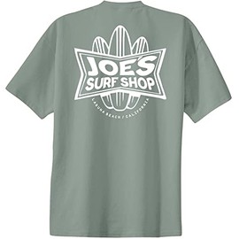 JOES SURF SHOP Men's Surfboards Logo Heavyweight Cotton Tee-M-StoneGreen/w