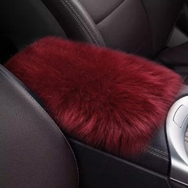 BDZMC Auto Center Console Cover Pad, 11.81"x 7.87" Warm & Furry Winter Car Armrest Cover, Soft Faux Sheepskin Wool Car Armrest Seat Box Protector Cushion, Universal Interior Accessory (Burgundy)