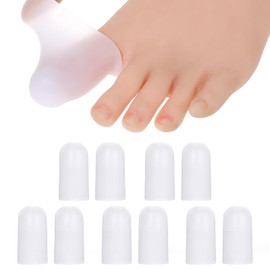 10 Pack Silicone Toe Cap and Protector for Big Toe, Big Toe Protectors for Women Men, Provides Relief from Missing or Ingrown Toenails, Corns, Blisters, Hammer Toes, Reduce Friction (Large, White)