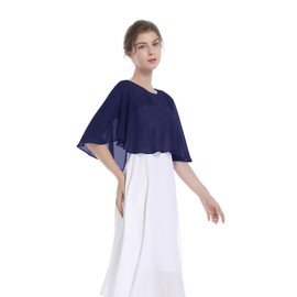 Soft Chiffon Capes Shawls Wraps Shrugs for Dresses Women Capelets Accessories (Navy)