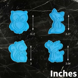Moose Goods Woodland Animal Cookie Cutters Set of 4 - Animal Shaped Cookie Stamps & Cutters, Easy to Use Shaper - For Baking & Kitchen, Food Grade Material - Deer, Fox, Owl, & Squirrel - Baby Blue