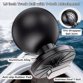 VAZESWIN 1.5" Track Ball with T-Bolt Attachment, Aluminum Alloy Track Mount Base for Kayak Boat Car, Compatible with RAM Mounts C Size 1.5" Ball Double Socket Arm, for Fish Finder Mount, Fishing Rod