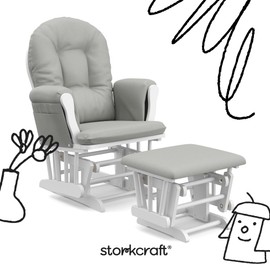 Storkcraft Premium Hoop Glider & Ottoman (White/Light Gray) — GREENGUARD Gold Certified Nursery Glider, Solid Wood Craftsmanship, Smooth-Gliding Nursery Chair and Ottoman, Award-Winning
