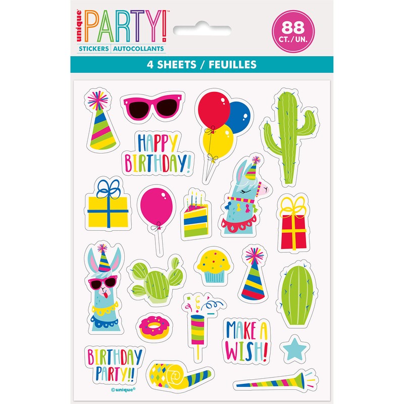 Unique Llama Birthday Sticker Sheets, 4ct