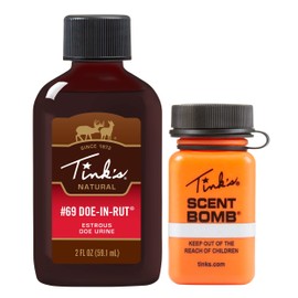 TINK'S Scent Bomb and #69 Doe-in-Rut Buck Lure | Use as a Scent Lure, Deer Attractant & Trail Marker | Refillable & Reusable Bottle, Easy Application, Squirt Top | Deer Hunting Accessories