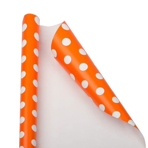 JAM Paper Gift Wrap - Polka Dot Wrapping Paper - 25 Sq Ft (30 in x 10 Ft) - Orange with White Dots - Roll Sold Individually