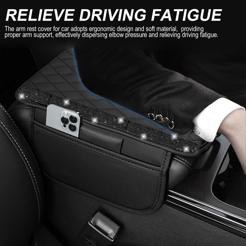 NBTEPEM Bling Car Center Console Cover, Leather Car Arm Rest