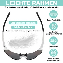 Sunshinestar Schnelle Brille Weiß, Fahrradbrille Herren Damen Sonnenbrille UV400 Schutz Winddicht Anti-Beschlag, Für Sportbrille Radfahren MTB Rennrad Ski Laufen Angeln Golf Rave Outdoor-Aktivitäten
