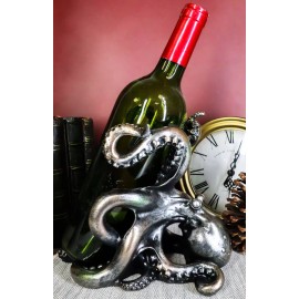 Ebros Silver Octopus Wine Holder 7.5 Inch Tall Tabletop Bar Counter Figurine
