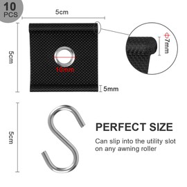 URAQT RV Awning Hooks, 10PCS RV Awning Accessory Hangers S Hook for Piping Rail 5/6 mm,7/8 mm, RV Awning Light Clips Hanger, Camper Awning Hooks for Party Camping Tent Indoor Outdoor Decor(Black)