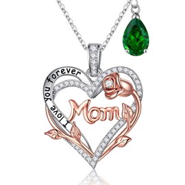 Iefil Birthday Gifts for Mom, Sterling Silver Bonus Mom Gifts Birthstone Necklace Mothers Valentines Day Birthday Gifts for Mom Bonus Mom May Birthstone Green Emerald Jewelry