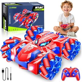 JIUS@FF Spider Coche de Control Remoto,Doble Cara Giratoria de 360° 2.4GHz 4WD Recargable Todoterreno RC Acrobacias con Luces Frías,Juguete Exterior y