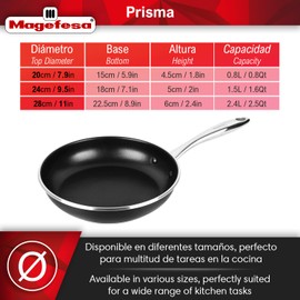 Magefesa Prisma 7.9-Inch Frying Pan, 18/10 Stainless Steel, Triple-Layer Nonstick, Works on All Stovetops Including Induction, Oven Safe to 392°F, Dishwasher Safe, Durable Skillet