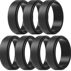 ThunderFit Silicone Wedding Ring for Men (Black, Black, Black, Black, Black, Black, Black - Size 9.5-10 (19.8mm))
