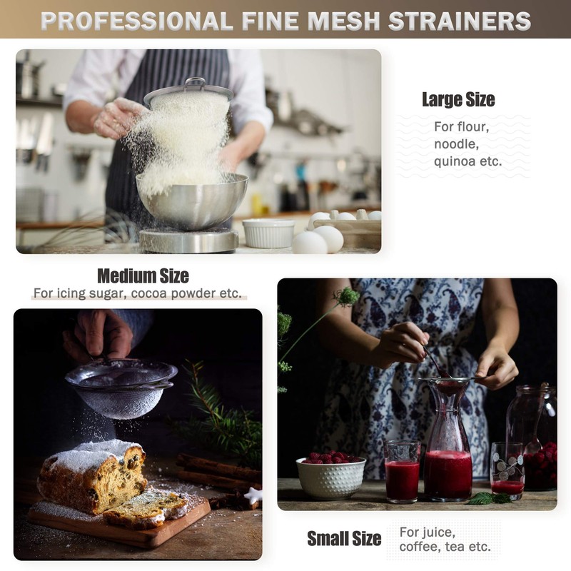IPOW stainless steel kitchen strainer, premium fine sieve with thickened