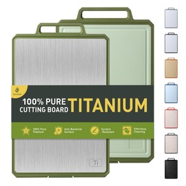 Titanium Cutting Boards for Kitchen Chopping Board with Handle Large Big Small Kitchen Meat Butcher Block 2 in 1 Pure Titanium and Wheat Straw PP Not Wood Bamboo Plastic Silicone Teak Morandi Green