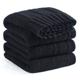 Carriediosa Knit Throw Blanket for Couch 50" X 60", Soft Cozy Stripe Pattern Cable Knitted Throws Fall Fluffy Textured Solid Home Decor Blankets Couch Cover for Bed Sofa, Black