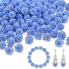 100pcs 10mm Rhinestone Beads for Jewelry Making,Full of Diamonds Round Disco Beads Bulk,Clay Bead for Crafting,Rhinestone Clay Beads for DIY Baseball Necklace Bracelet Holiday Decorations(Light Blue)