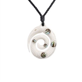 81stgeneration Women's Men's Carved Bone Paua Kiwi Koru Cross of the South Pendant Necklace, bones, Abalone