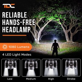 TDC Head Lamp Led Rechargeable Super Bright - USB-C Headlamp for Adults - Head Lights for Forehead - 1080 Lumen Head Flashlight - 10HR Battery for Hardhat, Camping, Hunting, Work