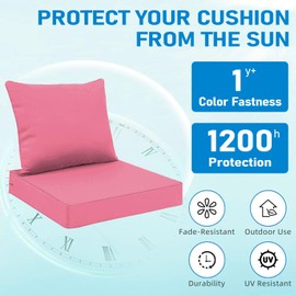 All Smiles Outdoor Chair Cushions for Patio Furniture Set of 24x24 Inch for Deep Seat Waterproof Fade Resistant Replacement Cushions with Removable Cover for Seat Yard Garden Deck，Hot Pink