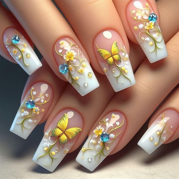 EYZOTSF Press on Nails Medium Square Shaped Acrylic Medium Square