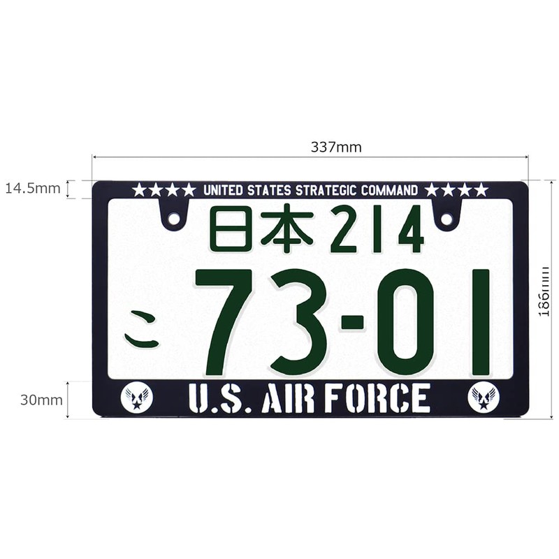 Air Force License Plate Frame, 2 Pieces, Matte, Black, US