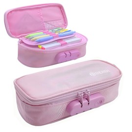 Domi The Chosen Products Pencil Case with Lock for Boys and Girls, Waterproof Large Capacity Pencil Pouch with Handle, Zipper Pencil Bag, Organizer Pen Box for Kids Teens Adults Students(Pink)