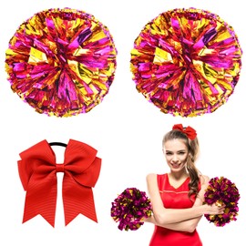 Wondora Pack of 2 Cheerleader Pompoms, Red Pompoms, Cheerleader, Pompoms Cheerleading, with Large Cheer Bow, Suitable for Sports Competitions, Team Spirit, Cheerleading, Children, Adults (Pink)