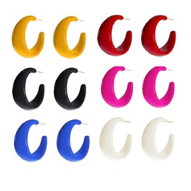 Hollow Round Acrylic Dangle Earrings C shape Geometric Multi-Color hoop Earrings for Women-6pairs C shape
