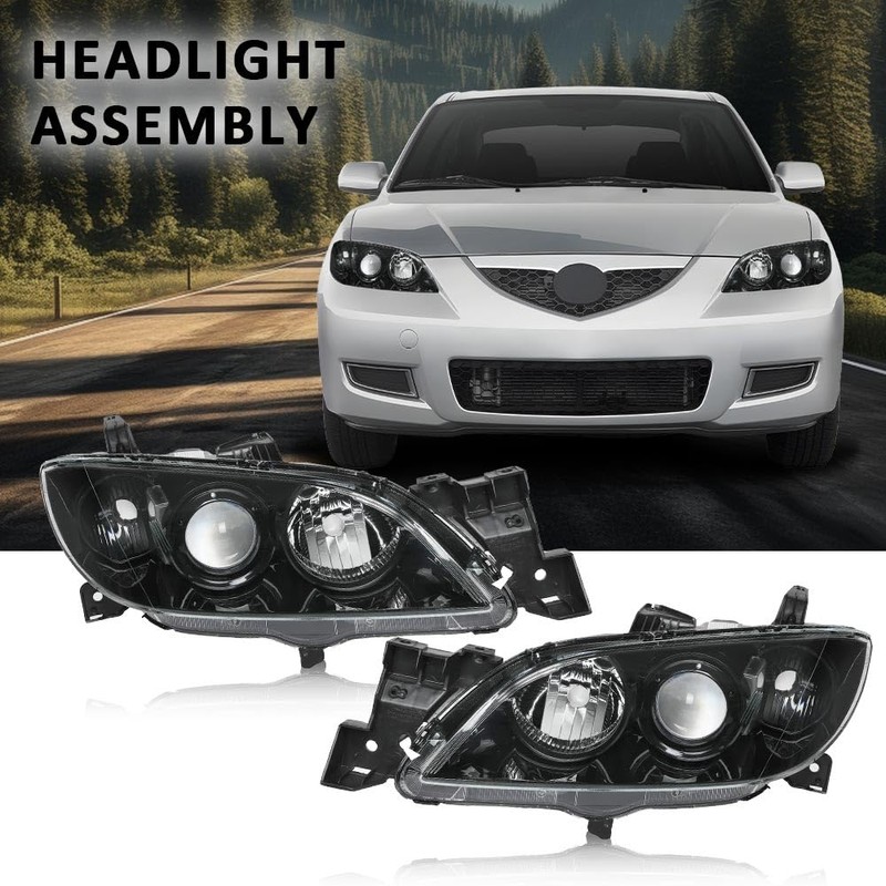 G-PLUS Projector Headlights Assembly Halogen Compatible with Mazda 3 4-Door