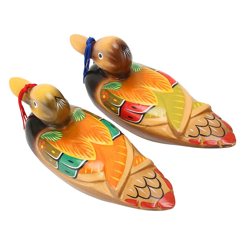 1 Pair Wooden Mandarin Duck Ornament Water Based Paint Romantic