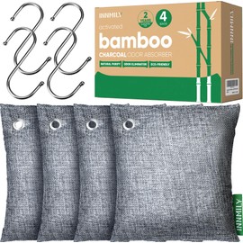 Activated Charcoal Odor Absorber,Large 4x500g w Hooks Nature Odor Eliminator for Strong Odor,Bamboo Charcoal Air Purifying Bags,Moisture Absorbers for Fresh Home Car Closet Pet,Smoke Room Deodorizer