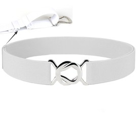 Dorchid Adjustable Stretch Belt No Show Flat Buckle Women Belts for Dresses Jeans Pants Casual Belts Fits waist upto 50 Inch (White, Suit for US Size 16+)