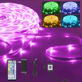 Aclorol 24V Outdoor LED Strip Lights Waterproof 400FT RGB LED Light Strip Music Sync with Remote Flexible LED Rope Light Color Changing for Deck Balcony Roof Garden Outside (120M/2 Roll)