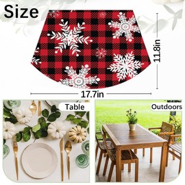 Christmas PVC Placemats for Round Table Set of 4 with Round Centerpiece Mat, Snowflake Red Black Buffalo Plaid Wedge Table Mats Washable Heat Resistant Dining Table Mat for Kitchen Indoor Christmas