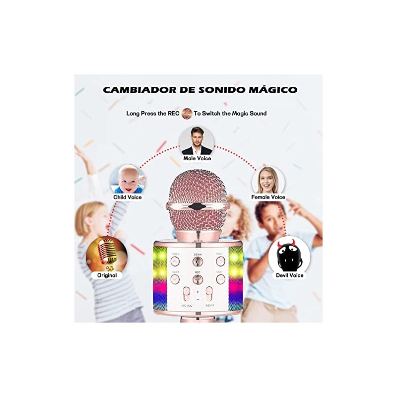 Micrófono Karaoke Bluetooth Inalámbrico Portátil con Luces LED