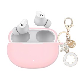 Case for Beats Studio Buds 2021, Studio Buds Plus 2023 Case Cover with Bling Keychain, Soft Silicone Protective Skin for Beats Studio Buds + Earbuds Accessories for Women Girls (Pink)