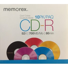 CD-R Discs, 700MB/80min, 52x, Slim Jewel Cases, Cool Colors, 10/Pk, Sold as 1 Package