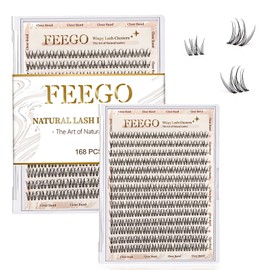 FEEGO Natural Lash Extension Kit 168Pcs Lash Clusters Kit Wispy Eyelash Extensions Individual Lashes Extensions with Bond and Seal Lash Glue and Eyelash Extension Tweezers DIY (8-14 MM(Only Lash))
