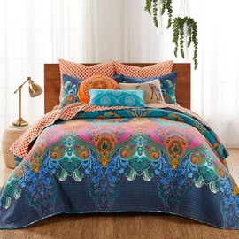 Levtex Home - Mackenzie Bedspread Set - Full Bedspread and Two Standard Shams - Bohemian - Teal, Orange, Yellow, Green, Blue - Bedspread (96X106in.) and Shams (20x26in.) - Cotton